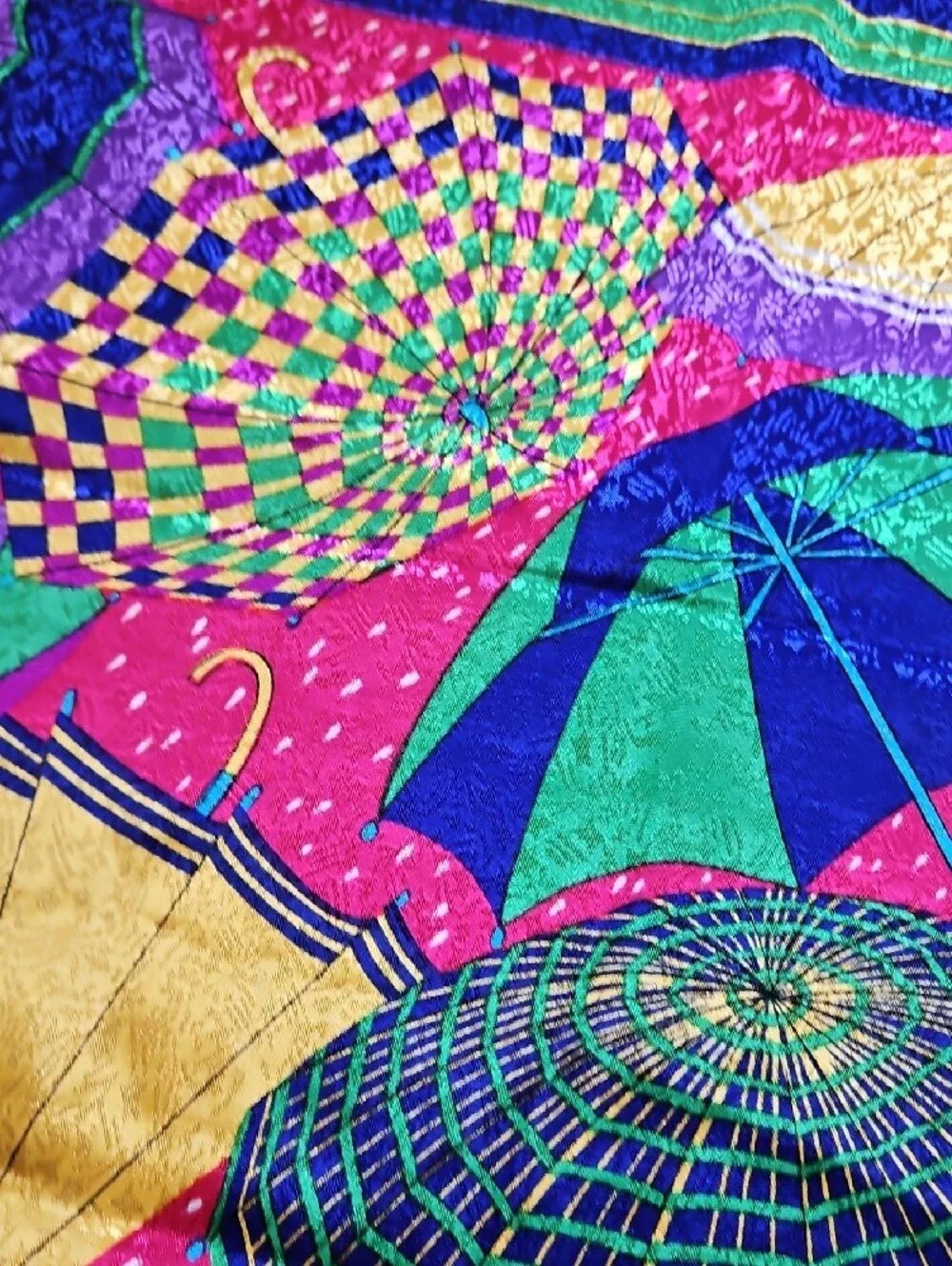 Vibrant Umbrella Print Silk-Feel Scarf - Pink, Purple & Green